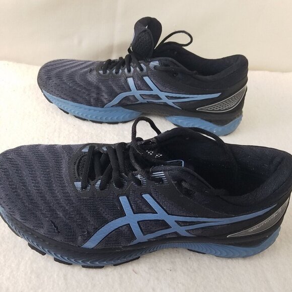 Asics Mens Gel Nimbus 23 1011A680 Running Shoes Sneakers 10 M black blue trim - Picture 1 of 14